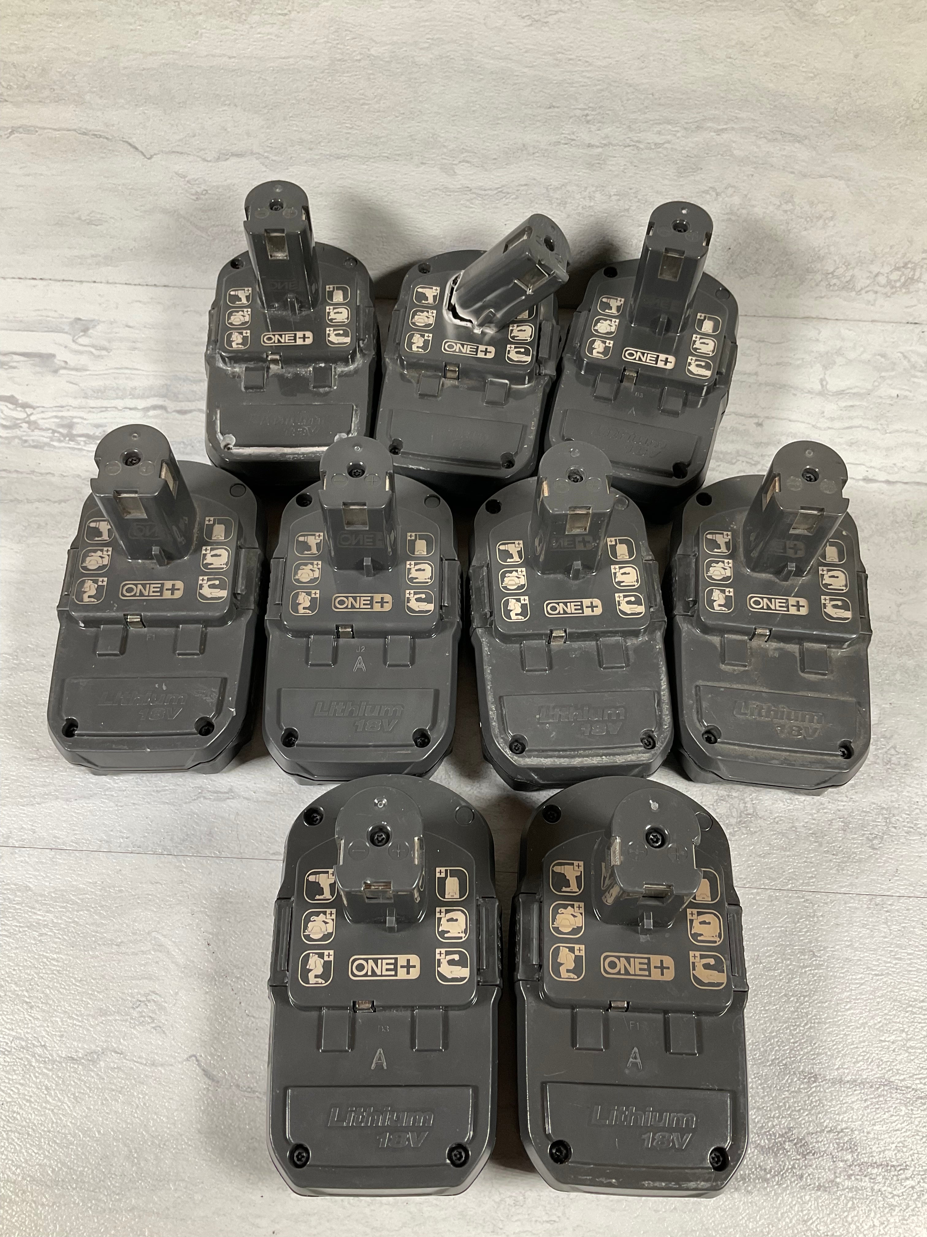 (LOT OF 9) RYOBI 18V batteries, FOR PARTS, 2-P190, 3-P102, 4-P189 (7197997072622)